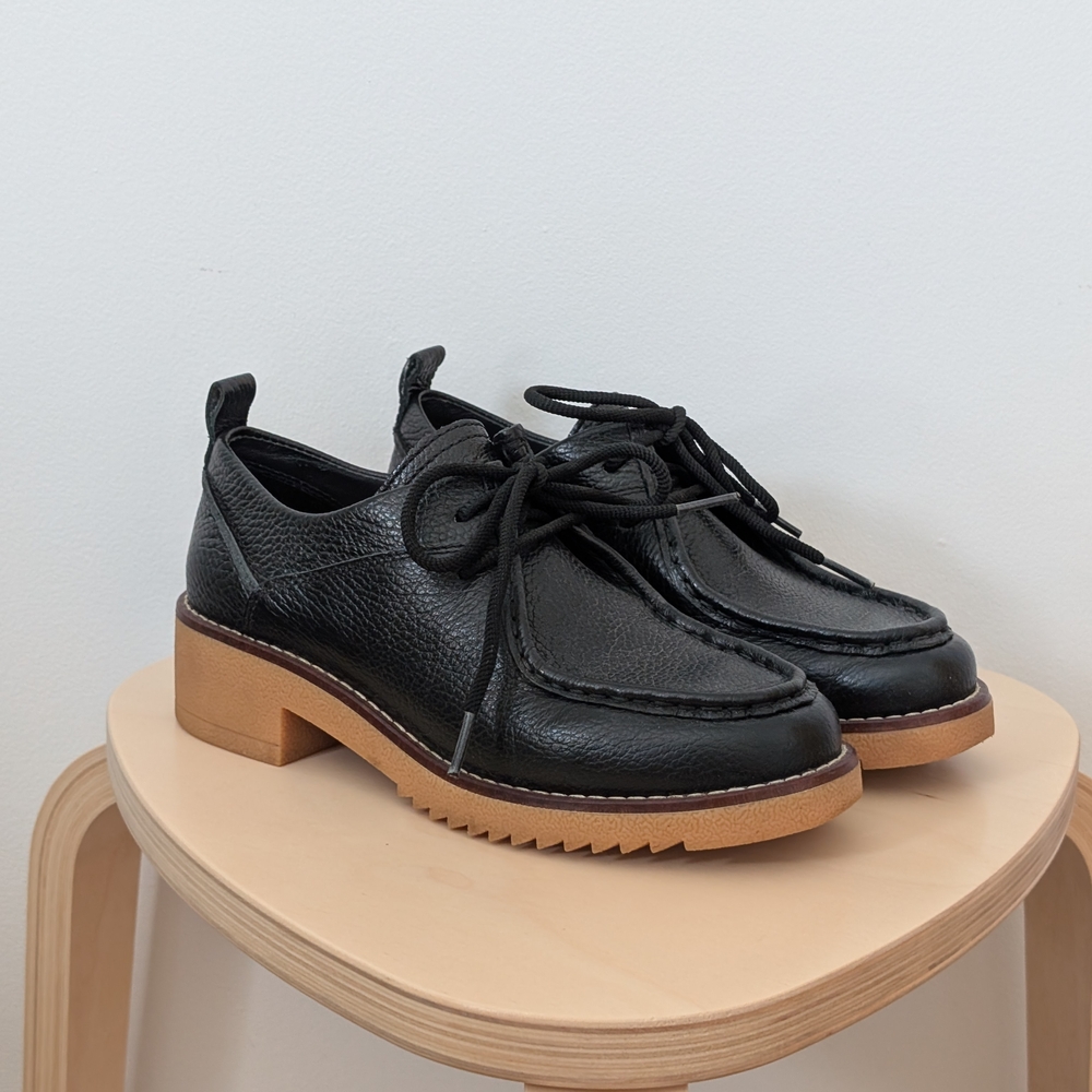 Clarks Black Leather Platform Loafers